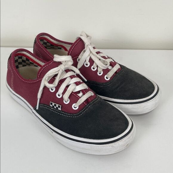 Vans Burgundy Black Canvas Sneakers Men’s 8 Lace Up Skateboarding Shoe - Picture 1 of 7